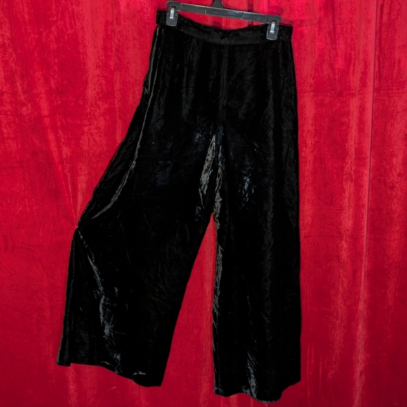 Vintage Saks Fifth Avenue black velvet ultra wide leg palazzo pants - size 12 - Picture 3 of 5